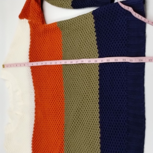 Color block sweater women's size Large orange navy olive and ivory striped - Picture 11 of 11
